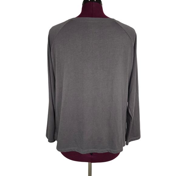 Women's Ruby Rd Gray Mixed Media Long Sleeve Crochet Front Blouse | Size Large - Picture 3 of 11